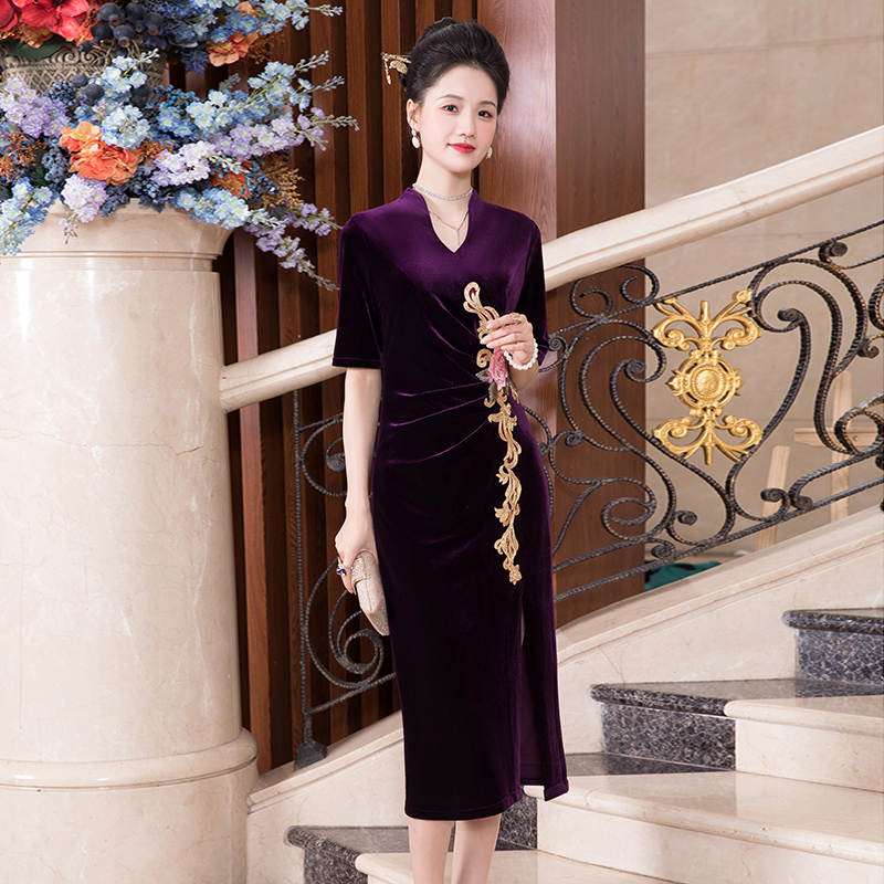 多丽琦优雅礼服裙短袖常规袖