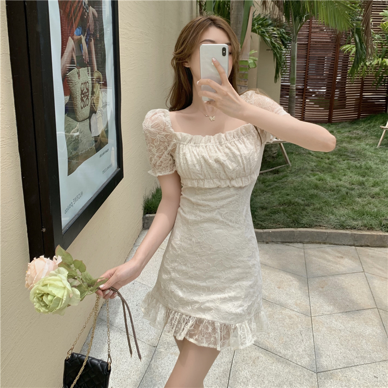 Real price real shot tender wind Lace Skirt New Sexy waist show thin air bag hip dress