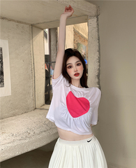 Real price real shot design heart-shaped T-shirt Korean versatile loose thin short sleeve top