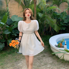 Korean chic summer new sweet air hollow waist A-line skirt waist dress