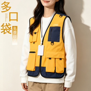 多口袋马甲定制印logo背心企业销售超市卖场外套工作服秋马夹坎肩