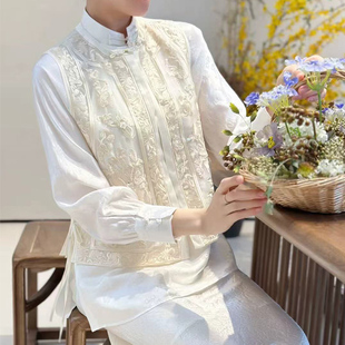 绝代佳人新中式重工刺绣马甲衬衫女国风服饰