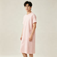 Summer men's nightgown, pure cotton pajama, summer men's all-cotton thin short-sleeved nightgown, men's large-sized long bathrobe thumbnail 3