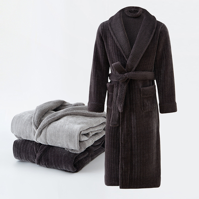 秋冬季男睡衣套装加厚加绒男士雪尼尔裤子法兰绒长袖睡袍家居服