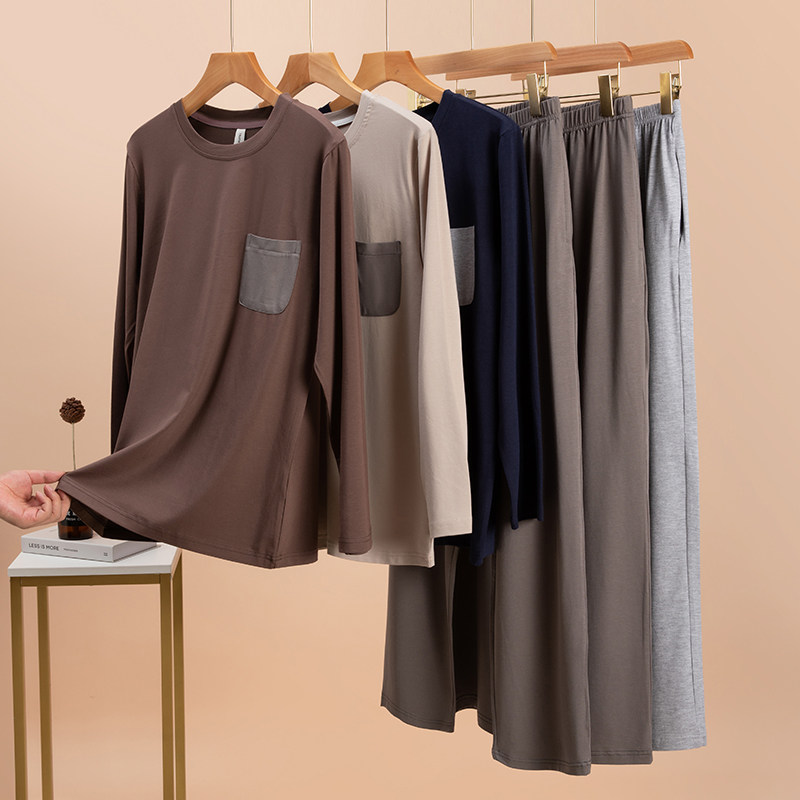 秋季男士莫代尔大码宽松家居服长袖睡衣男套装春秋款居家服可外穿