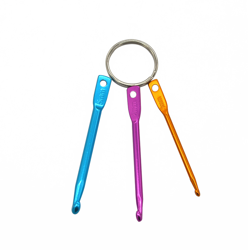 3件套钥匙环铝合金铁圈短柄钩针