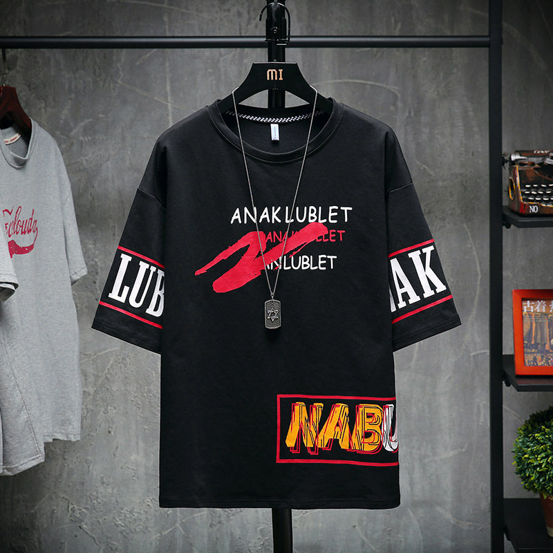 夏季男士短袖t恤潮牌丅桖学生5五分袖韩版潮流宽松上衣服7七分袖|msdalam kategori Pakaian Lelaki, baju-T - dari Buy2taobao.com untuk memberikan perkhidmatan ejen Taobao profesional membeli
