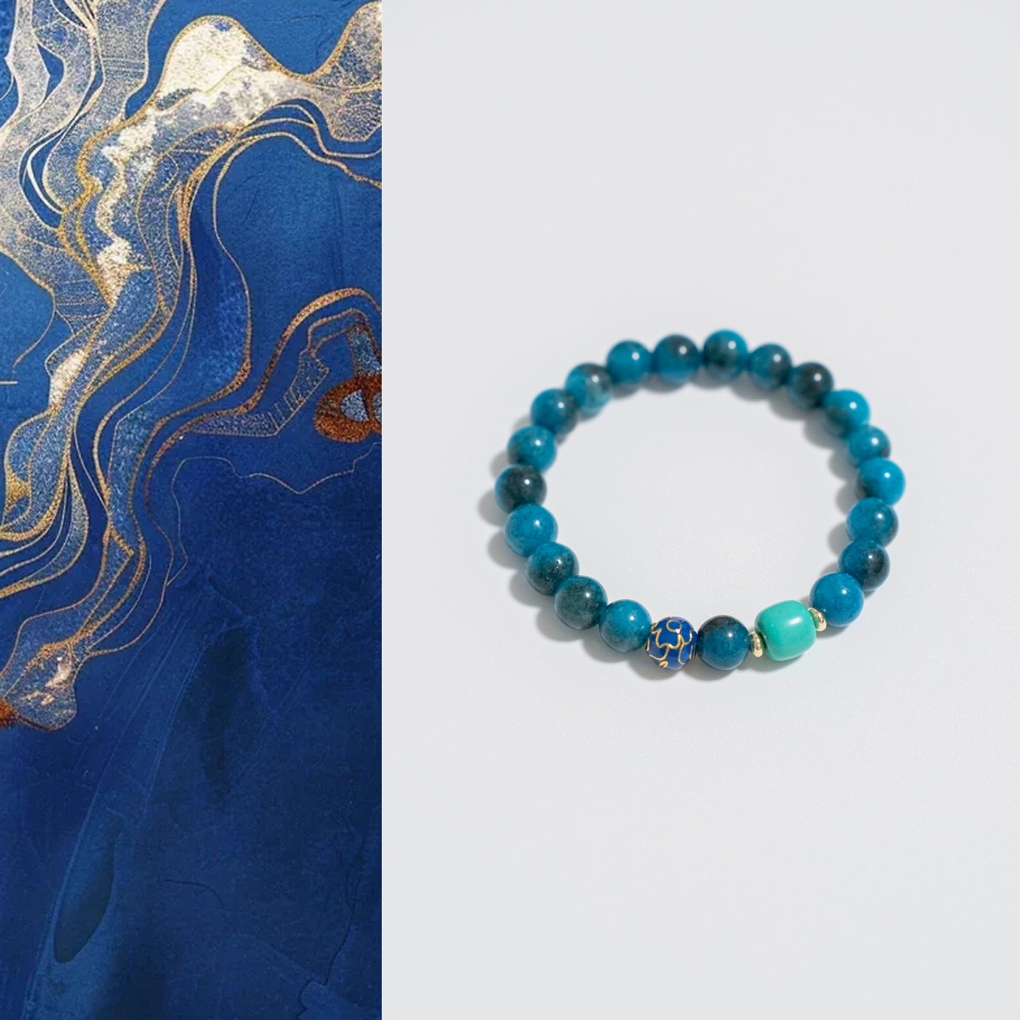 「松珺」天然蓝晶石绿松石景泰蓝新中式国风气质手串小众串珠手链