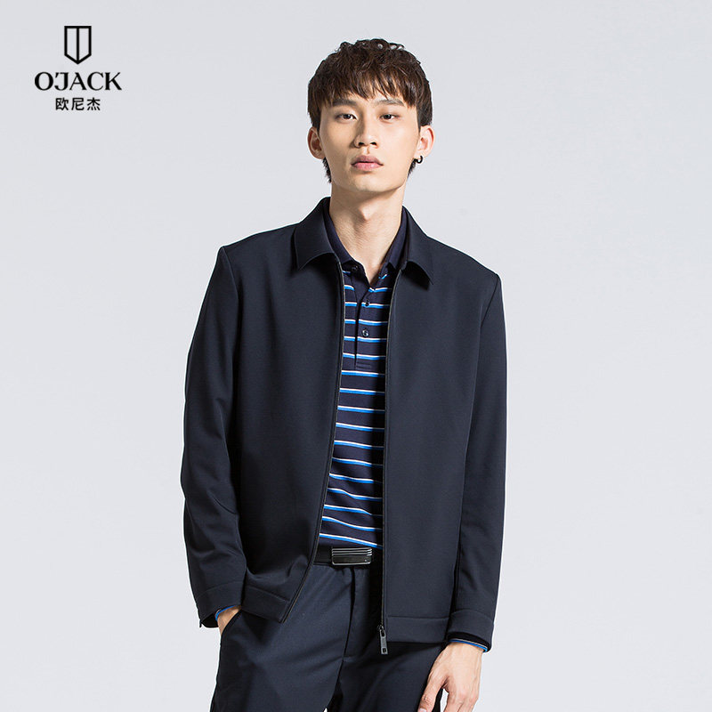 ojack/欧尼杰男士秋冬新款上衣翻领夹克修身休闲外套商场同款