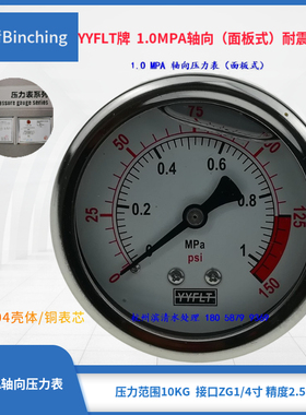 滨清 YN-60Z耐震压力表 0-1.0Mpa 不锈钢防震油压表 轴向式