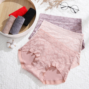 建议115-145斤 女士莫代尔内裤蕾丝提花高腰收腹大码妈妈8102