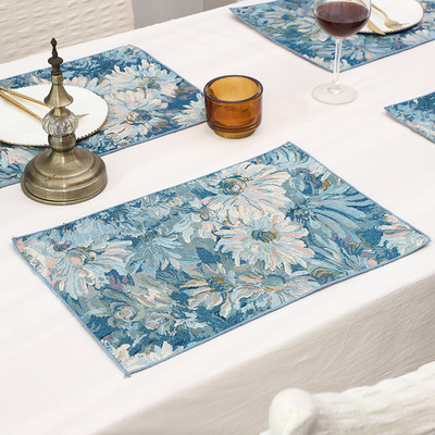 ins美式提花餐桌垫欧式花朵西餐隔热垫布涤棉加厚面料防滑防污布