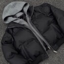 廓形棉袄 短款 PU皮假两件连帽夹克棉服男女冬季 加厚高级感保暖美式