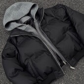 短款 PU皮假两件连帽夹克棉服男女冬季 加厚高级感保暖美式 廓形棉袄