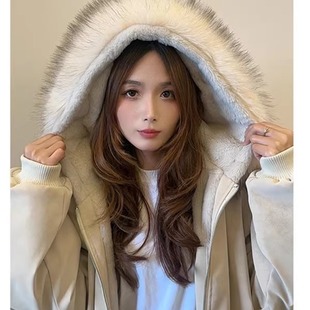 荔枝纹皮座山雕外套男女冬季 毛领夹克棉衣 加绒加厚高级感保暖美式