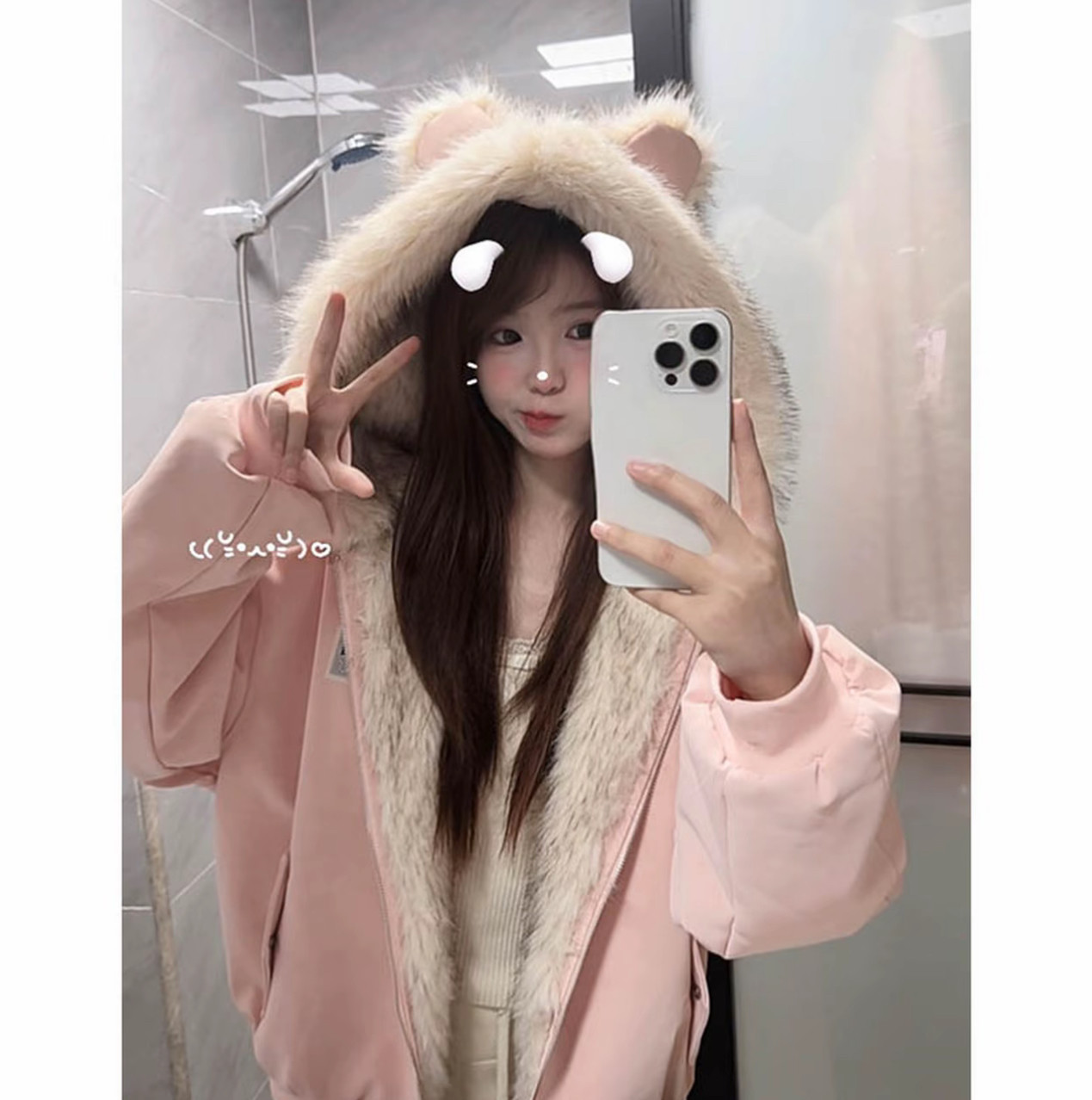 冬季甜美连帽加厚显瘦女棉服