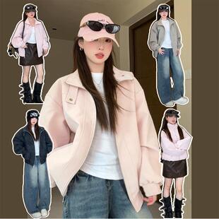 cleanfit粉色立领皮衣外套男女秋季美式防泼水夹克痞帅机车服