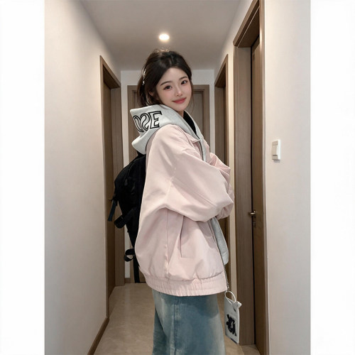 粉色夹克外套女款2026新款秋季宽松慵懒风巨好看的开衫上衣