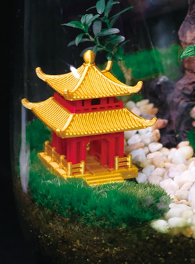 创意3D打印微景观建筑摆件仿古四角方亭仿真造景花盆景桌面装饰品