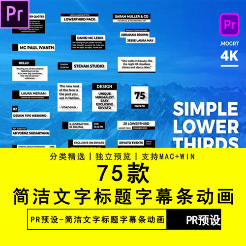 75款PR软件预设短视频抖音简洁文字标题字幕条动画Premiere素材