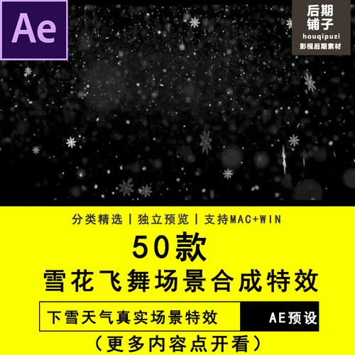 AE模板下雪真实雪花飞舞场景合成特效预设插件抖音短视频模板素材