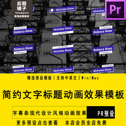 PR插件模板视频字幕条简约现代文字标题动画效果Premiere预设