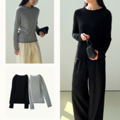 Plain Sight 天空灰 新春｜9折 黑色圆领卷边羊毛针织套头衫