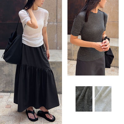 （2色) Plain Sight 意大利进口BC纱线 短袖亮丝针织衫