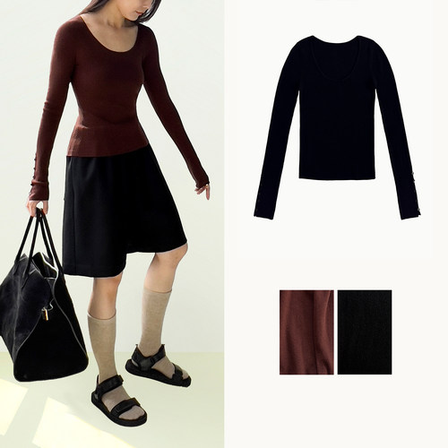 【秒杀】 Plain Sight黑、酒红羊毛针织圆领基础款薄毛衣