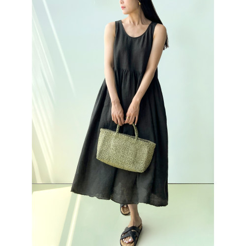 Plain Sight 深橄榄绿亚麻无袖长裙连衣裙