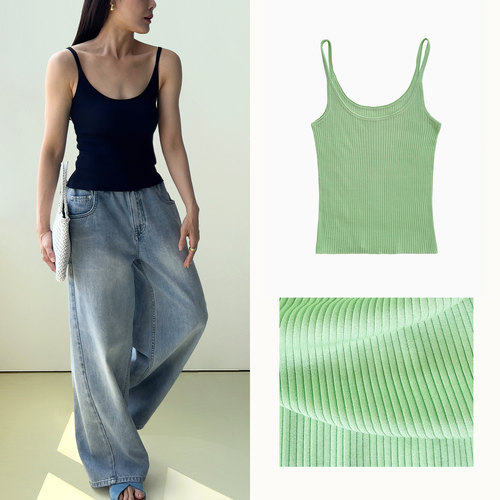 （2色）Plain Sight 薄荷绿，藏蓝真丝吊带针织背心