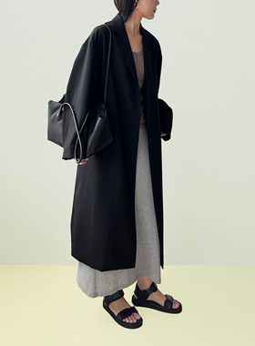 【秒杀不退不换】Plain Sight 黑色羊毛廓形长款风衣薄大衣