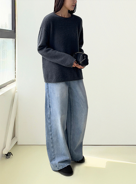 Plain Sight 冰蓝、烟灰纯羊绒拉绒宽松圆领毛衣