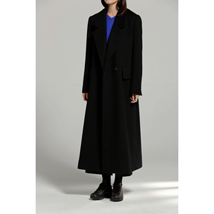 Plain Sight 黑色全羊绒戗驳领H型长大衣