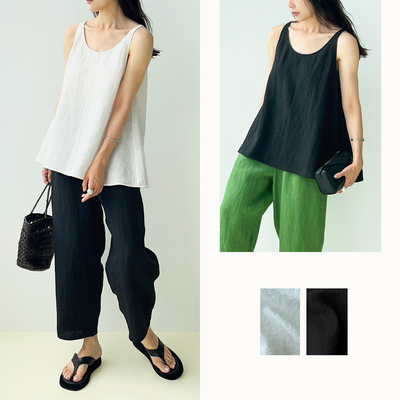 （2色）Plain Sight 白色、黑色亚麻苎麻伞形背心