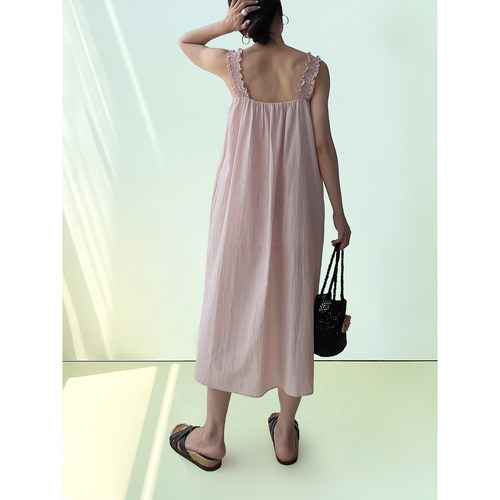 Plain Sight 日本全棉浅粉条纹无袖连衣裙