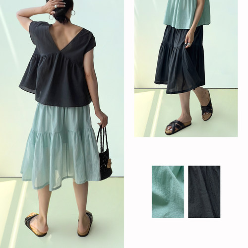 （2色）Plain Sight  淡青色、烟灰全棉系带蛋糕半裙