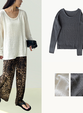 Plain Sight 白色、灰色全棉圆领宽松针织套头衫