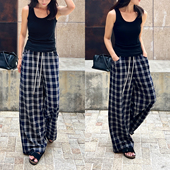 意大利全羊毛格纹松紧腰宽腿裤 Plain Sight