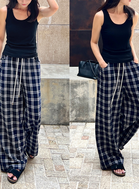 Plain Sight 意大利全羊毛格纹松紧腰宽腿裤