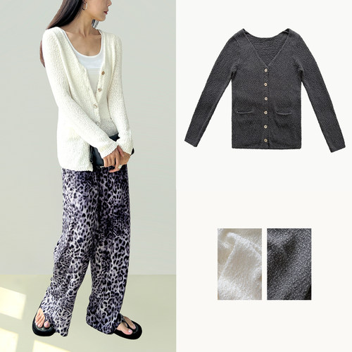 2色全棉V领针织开衫V领