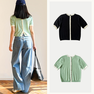 限时福利｜(2色) Plain Sight 拼色羊毛短袖后门襟针织衫