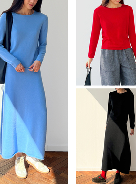 Plain Sight 黑色、婴儿蓝、红色纯羊绒无缝圆领毛衣