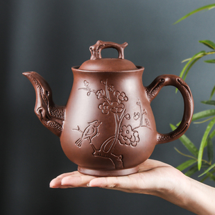 宜興紫砂壺大容量梅雀潘壺朱泥家用茶壺陶瓷水壺茶杯功夫茶具套裝