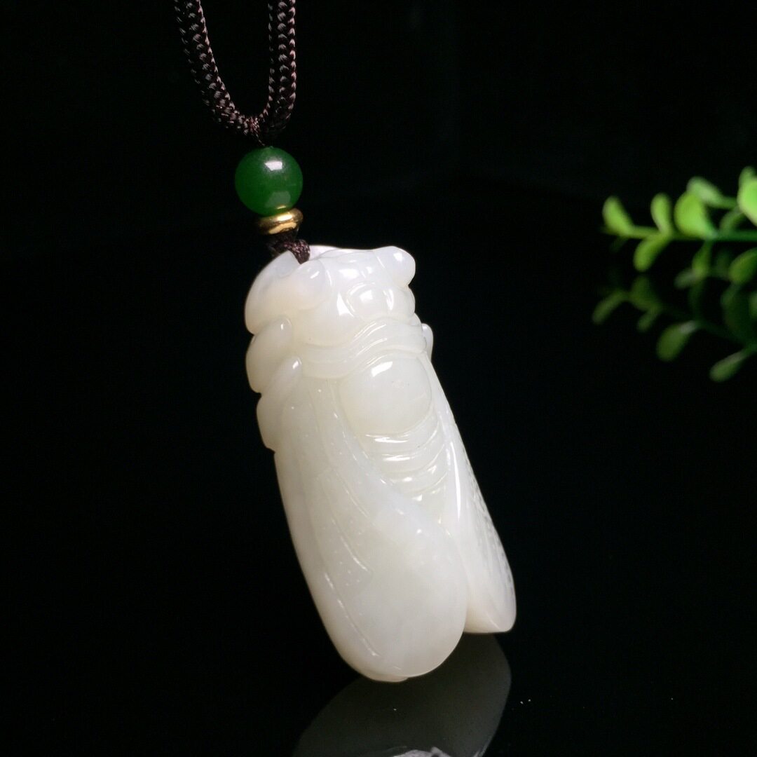 本命年新疆和田玉蝉立体雕刻白色玉吊坠男女款玉蝉一鸣惊人百搭挂