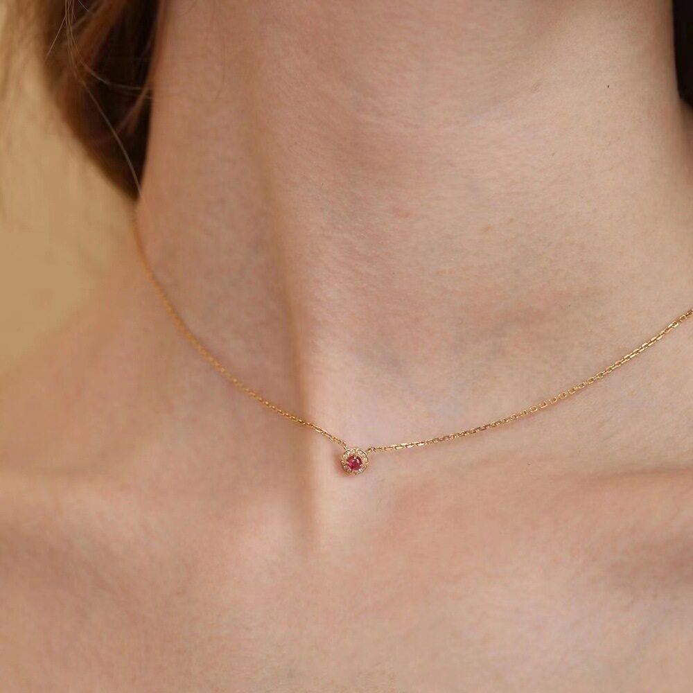 本命年迷你红钻红石榴色钻石镶嵌迷你小巧项链简约百搭礼物