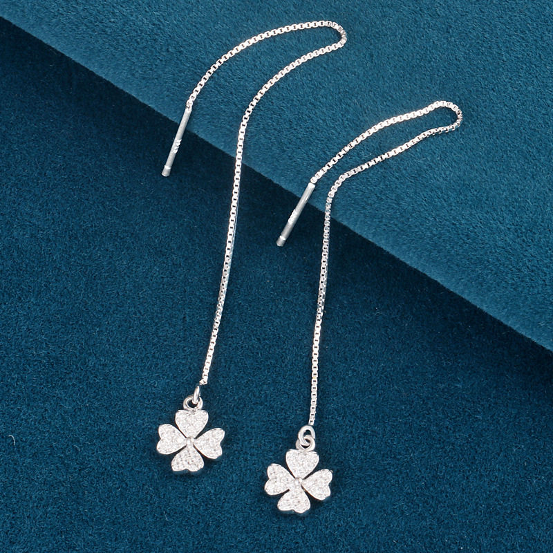 本命年s925纯银四叶草耳线女年春夏简约气质流苏高级感长款耳饰礼