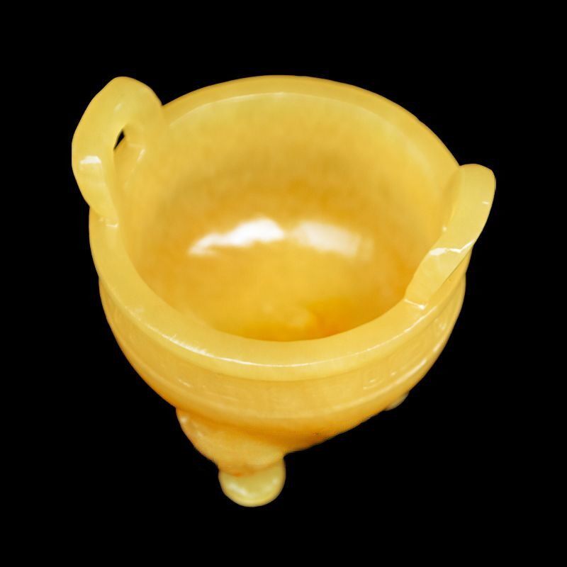 本命年天然米黄玉香炉玉石雕刻摆件桌面供奉摆件玄关客厅装饰工艺