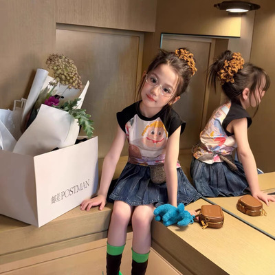 童装女童短袖T恤夏季2026新款洋气时髦儿童纯棉卡通t印花套头上衣