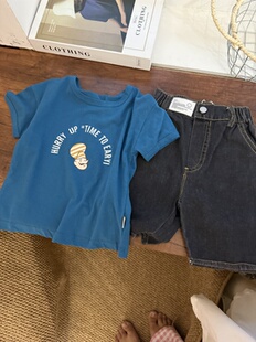 儿童字母短袖t恤男童夏装2025男宝韩系上衣半袖纯棉t牛仔短裤套装